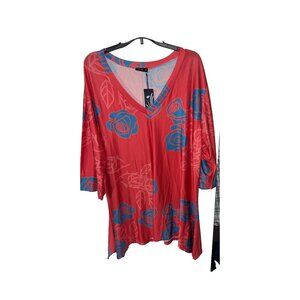 Simply Aster By Firmiana Women's plus sz 4X Floral  Tunic Top NWT 3/4 sleeve